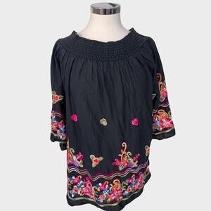 Studio West Apparel Embroidered Top XXL Black Off Shoulder